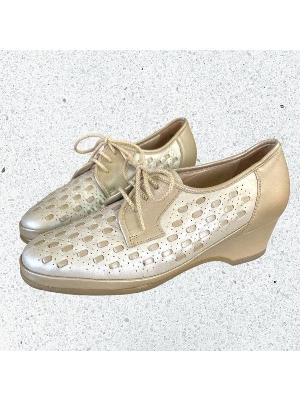 Fazan Two Tone Oxford Wedge Heel All Leather Spectator Shoes Women’s Sz. 7 - Picture 4 of 10
